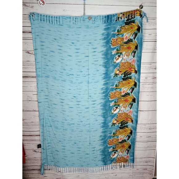 Caribbean Soul Tropical‎ Blue Sarong With Floral Print With Fringe Accents - Picture 3 of 11